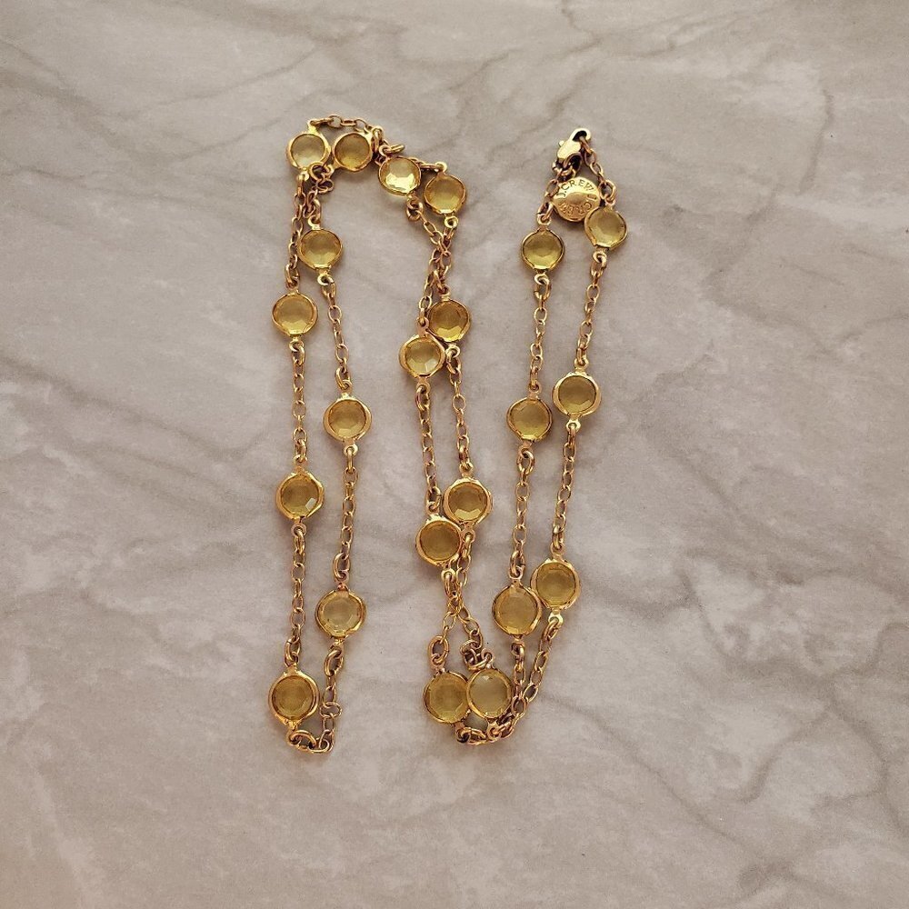 ✨ J. Crew Necklace Gold Yellow Clear Rhinestones Crystal Station Necklace ✨